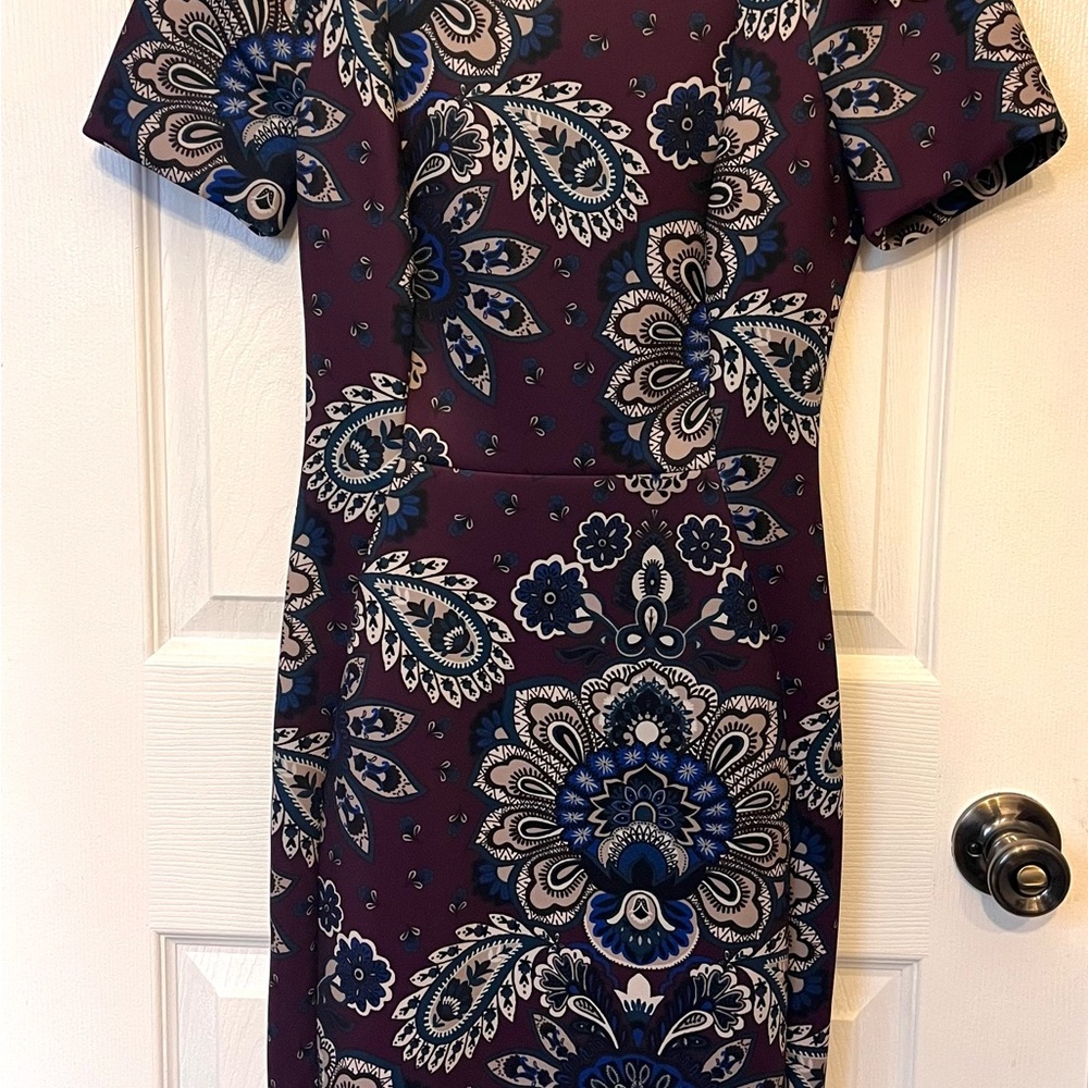 Elegant Floral Dress in Purple with Blue and Cream